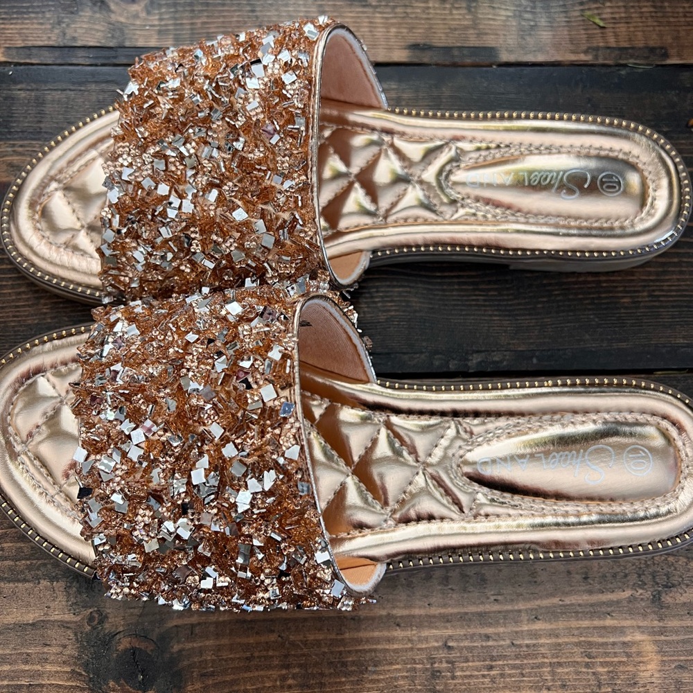 Gold Sequin Fashion Slides